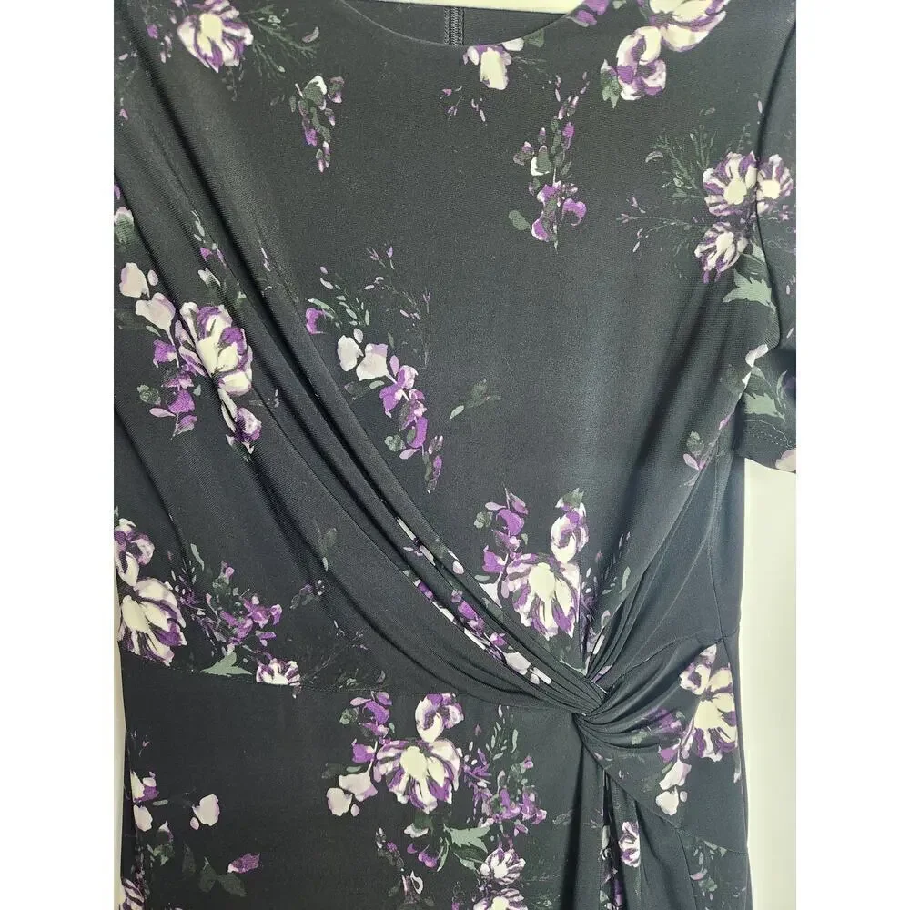 Lauren Ralph Lauren Dark Floral faux wrap dress sz 8 academic Careerwear - Picture 2 of 11